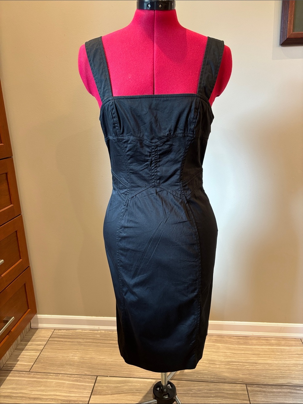 EUC Versus Versace Black Stretch Cotton Bustier Strapless Midi Dress Sz XS